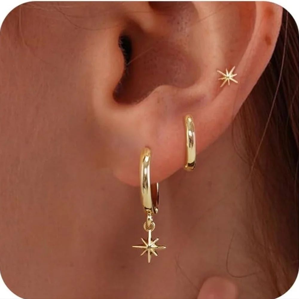Gold Star Hoop Earrings